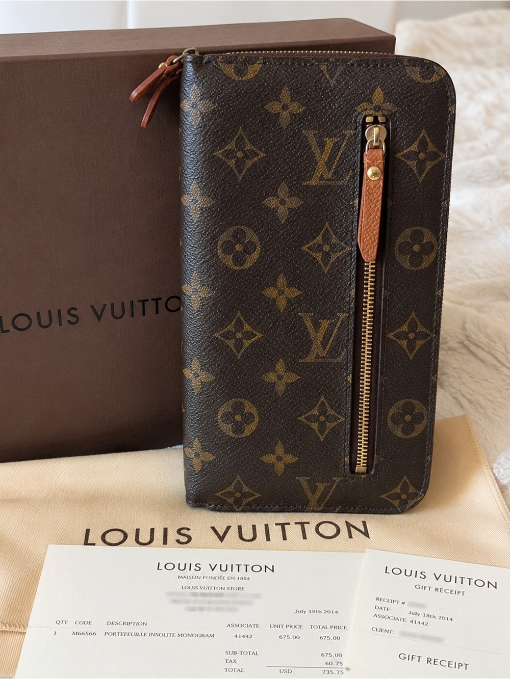 Louis Vuitton Insolite Wallet M66566 Monogram Canvas w/ Box Dust Bag Receipt